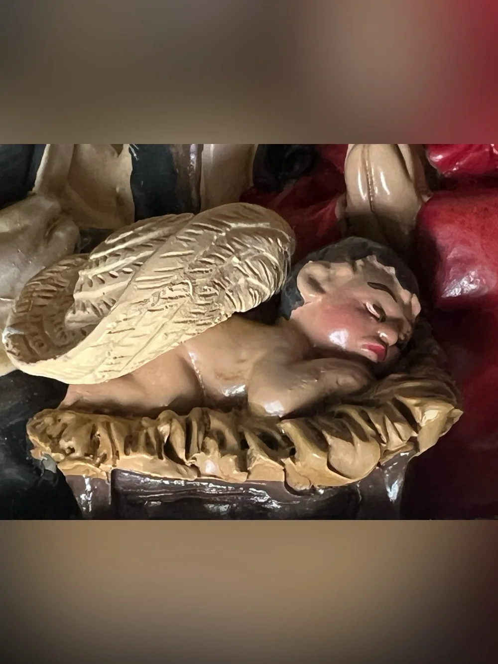 Hand-Painted Nativity Figurine Set - Red, Cream, Gold